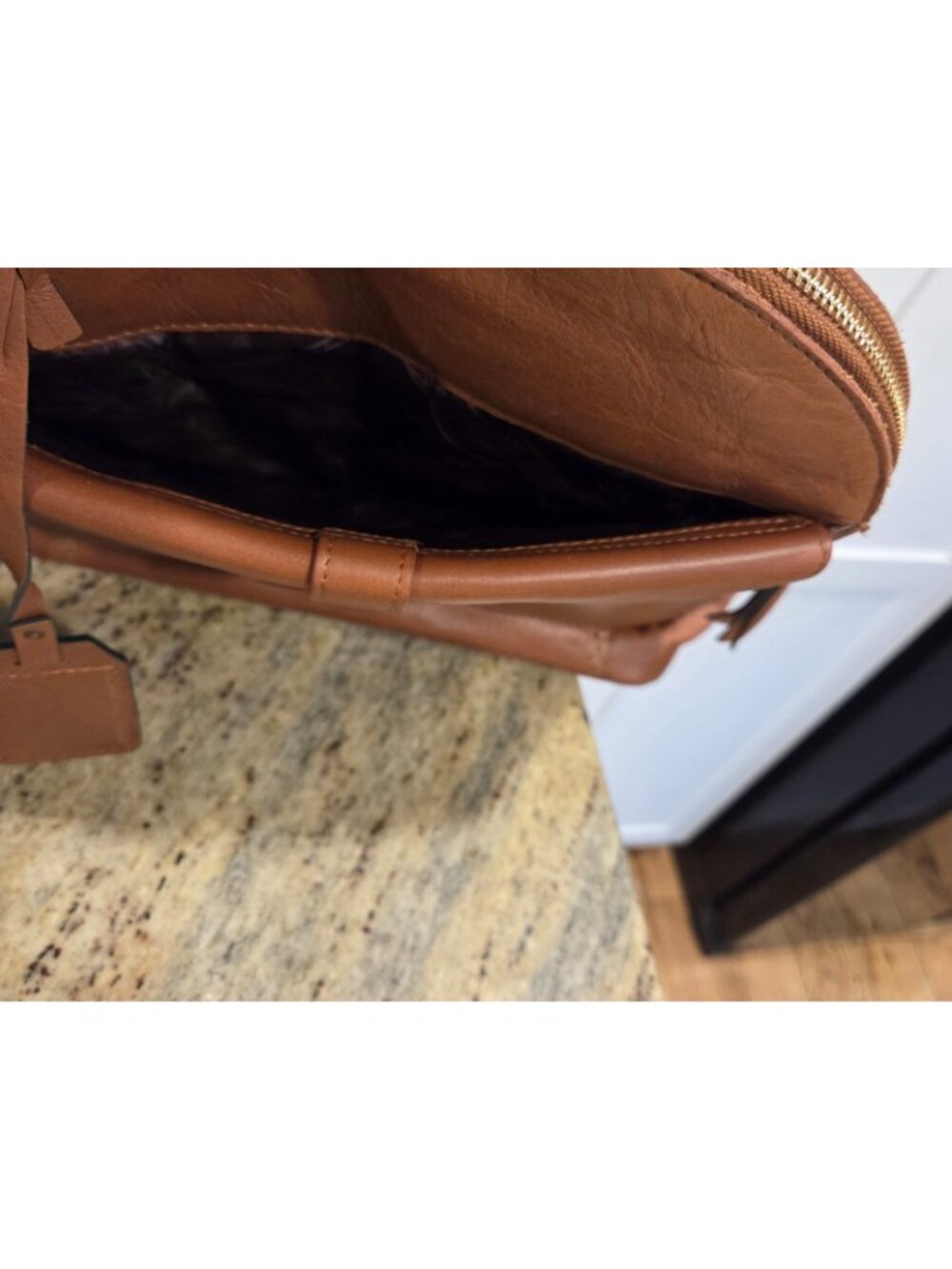 VELEZ Leather Backpack Bird Fabric Interior Brown - Picture 13 of 16